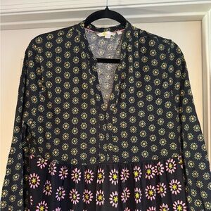 Boden | Floral Long Sleeve Tiered Jersey Maxi Dress in Hotch Potch Multi